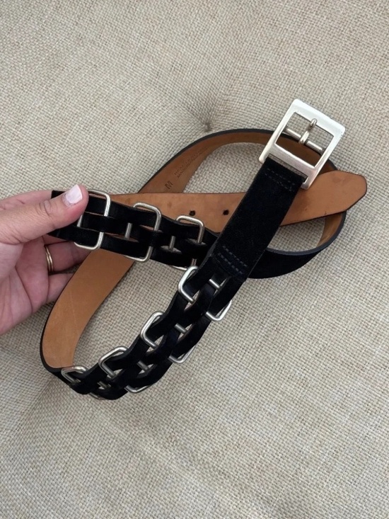 Rag & Bone Black Suede Belt w/ Silver Details